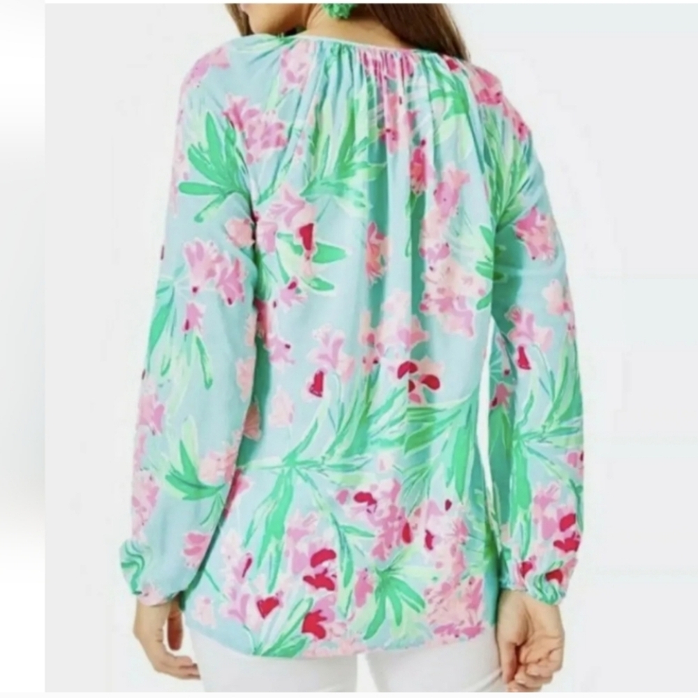 Lilly Pulitzer Willa Top In Floral Aqua Al Freso Isn't She Lovely Resort Beach - Picture 2 of 9
